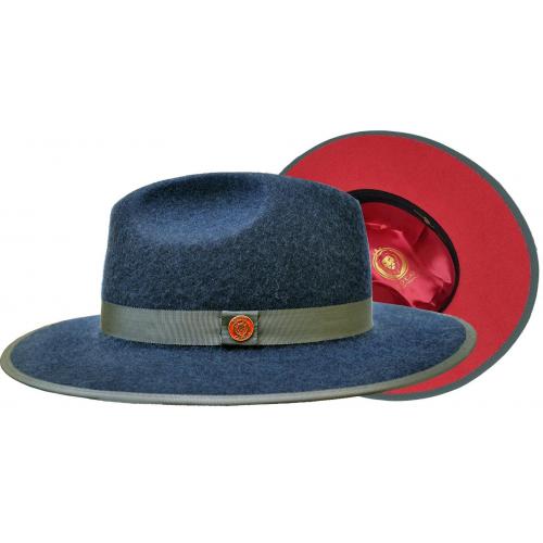 Bruno Capelo Denim / Red Bottom Australian Wool Flat Brim Fedora Hat MO-203